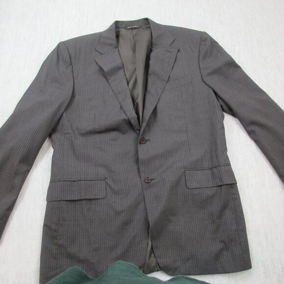 Blazer Jacket Mens Brown Striped Single Breasted Notch Lapel Button Front 52R - Picture 9 of 13